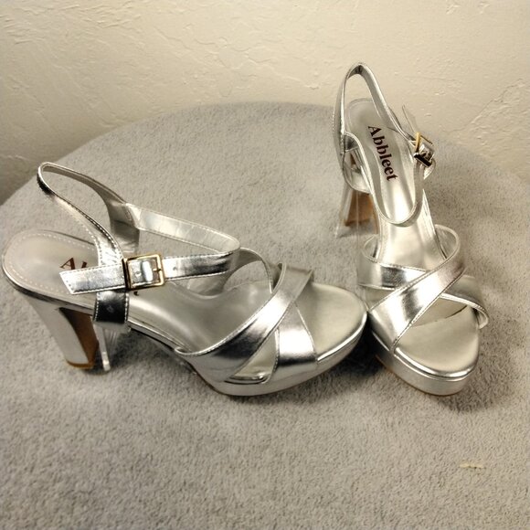 Abbleet Platform High Chunky Heels Strappy Sandals for Women Size 9.5 Silver - Picture 1 of 13